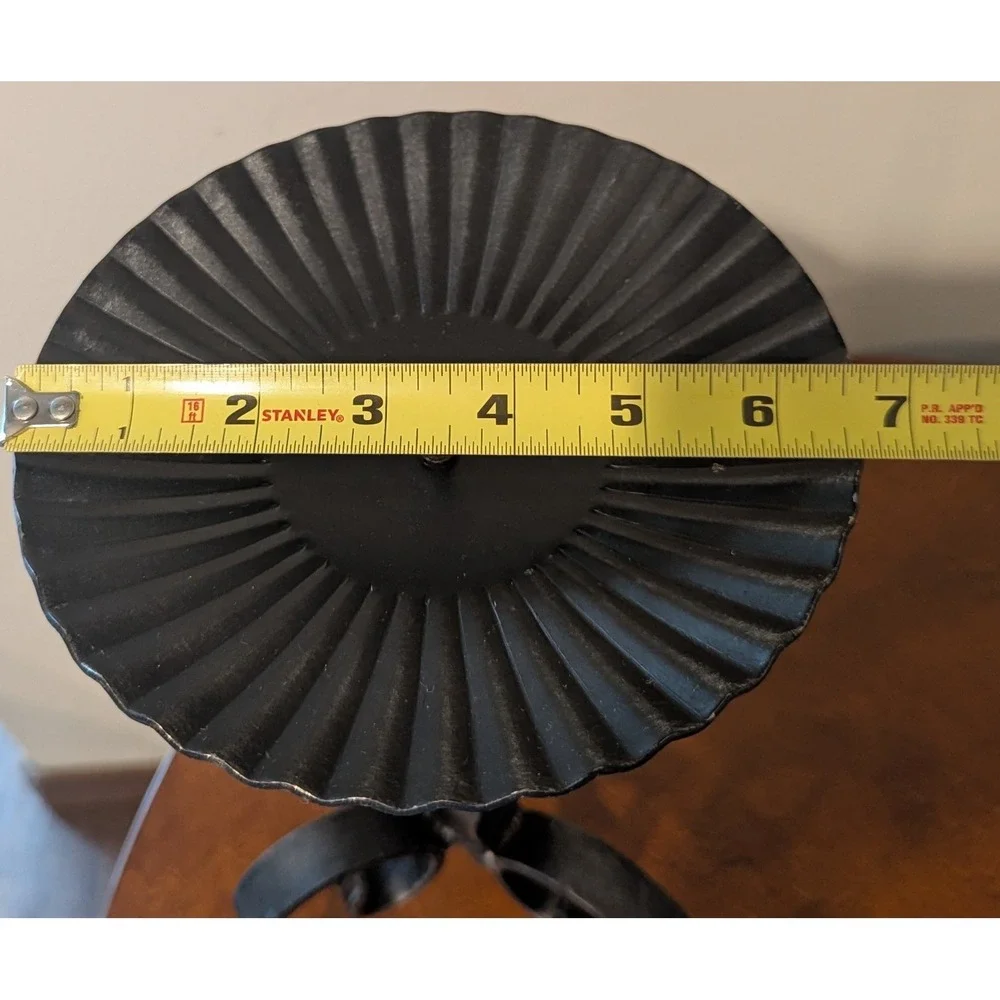 VTG Hand-Forged Black Iron Candle Holder Substantial Weight Scroll Design 13